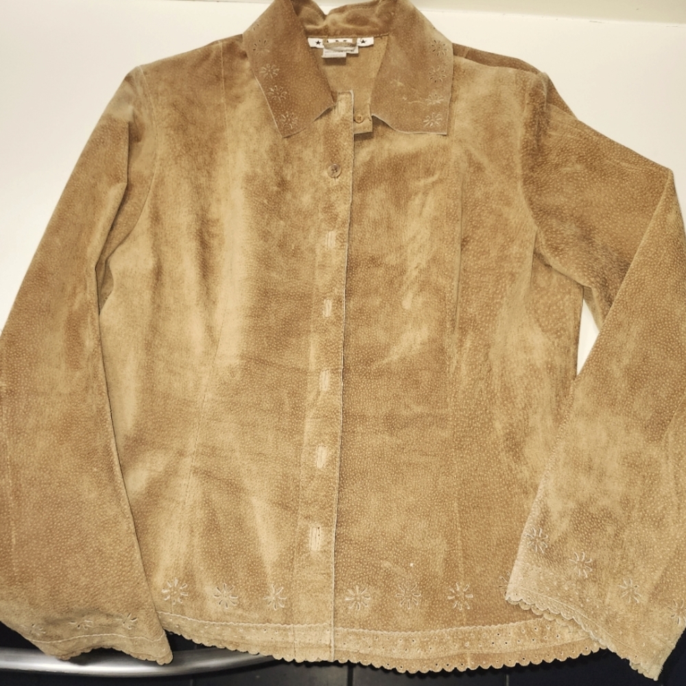 VINTAGE AMI 70 laser cut rough edge 100% leather jacket Size S